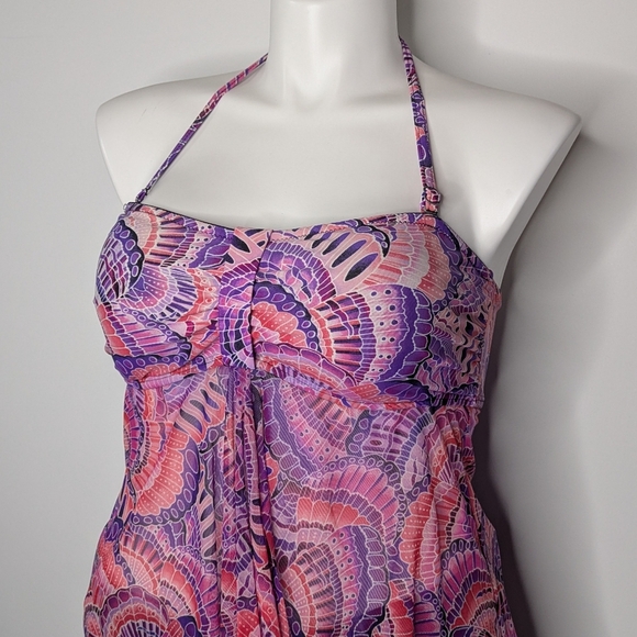 Croft & Barrow Pink Purple Butterfly Wing Sheer Split Front Tankini Bikini 14 - Picture 2 of 9